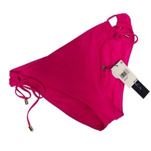 LA BLANCA UPF 50+ POP PINK WOMEN SWIMING SIDE TIE HIPSTER BIKINI BOTTOM NWT